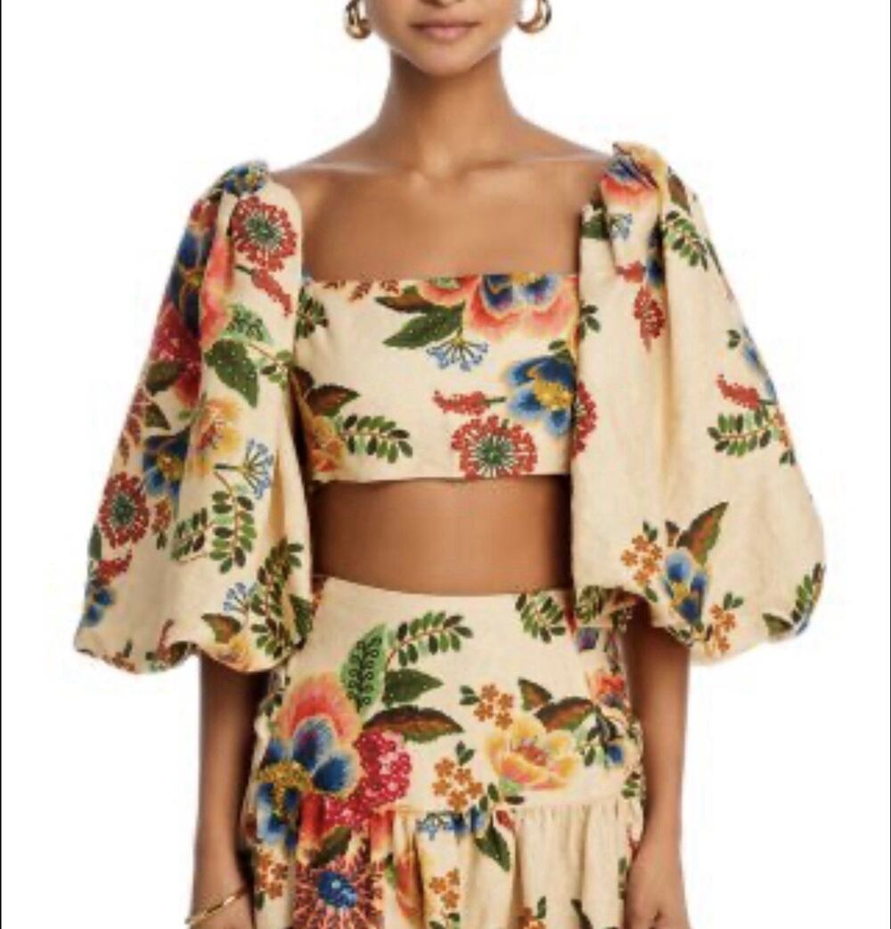 NWT FARM Rio Delicate Garden Crop Top Puff Sleeves XXS 2XS - Picture 1 of 4